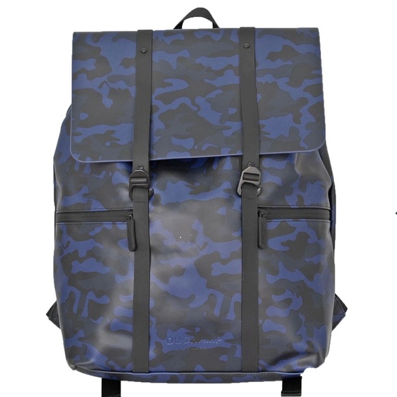 DuChamp London Rubberized Small Foldover Backpack~Blue Camo NEW!!! - Picture 2 of 4